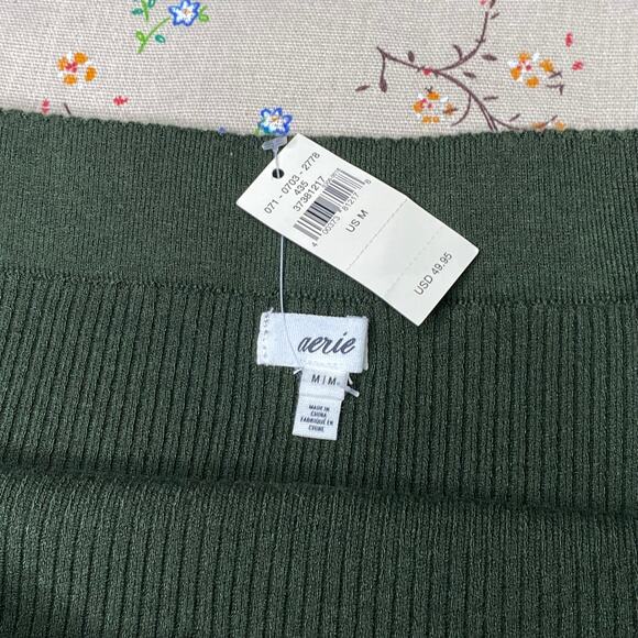 Aerie Knit Pleated Sweater Skirt Mini Micro Pleats Stretchy Green Medium Preppy - Picture 5 of 6